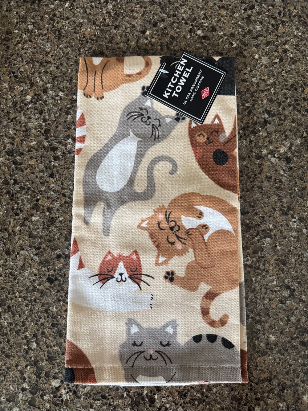 NEW 100% Cotton Kitchen Towel with Beige Cat Pattern - Pets Cat